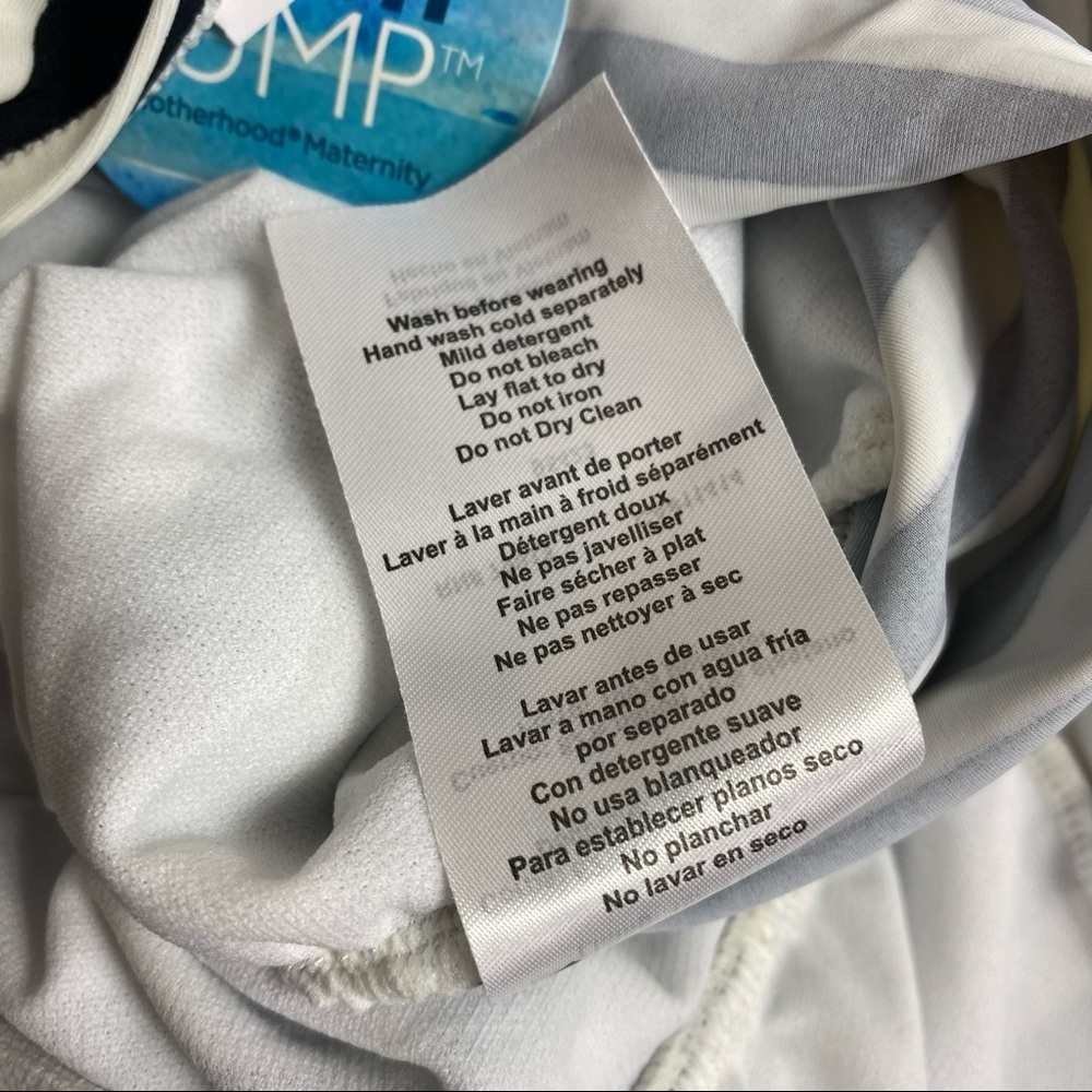Motherhood Maternity Beach Bump NWT One Piece Swimsuit Black White Stripe Halter - Picture 10 of 14